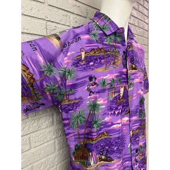 Paradise Men Purple Cayman Islands Tropical Short Sleeve Shirt Size L - Picture 5 of 11